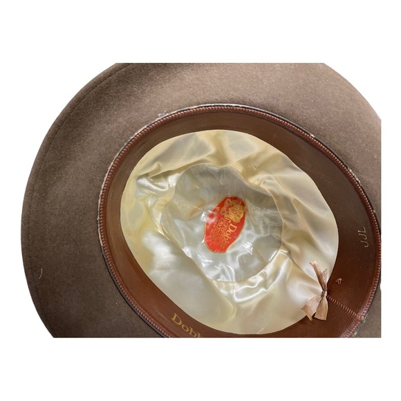 VINTAGE Dobbs Fifth Avenue Fedora Brown Hat 7 1/4‎ CLEAN WOOL SILK BOW - Picture 7 of 9